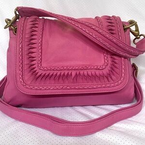 Clever Carriage hand braided leather satchel(fuchsia)